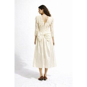 JESSICA MCCLINTOCK dress ivory satin 4 vintage 2000s lace victorian party midi